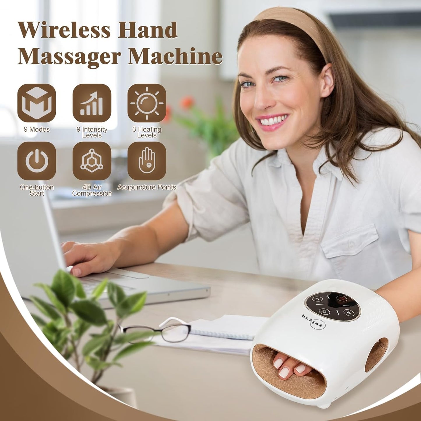 E+ Hand Massager, 9 Modes 9 Intensities Hand Massage, Cordless Hand Massager for Arthritis and Carpal Tunnel, Gift for Women Mother's Day Father's Day