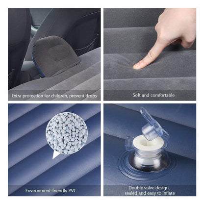 E+ Fabric Inflatable Car Air Mattress Bed with 2 Air Pillows and Pump - Accessories for Travel, Camping