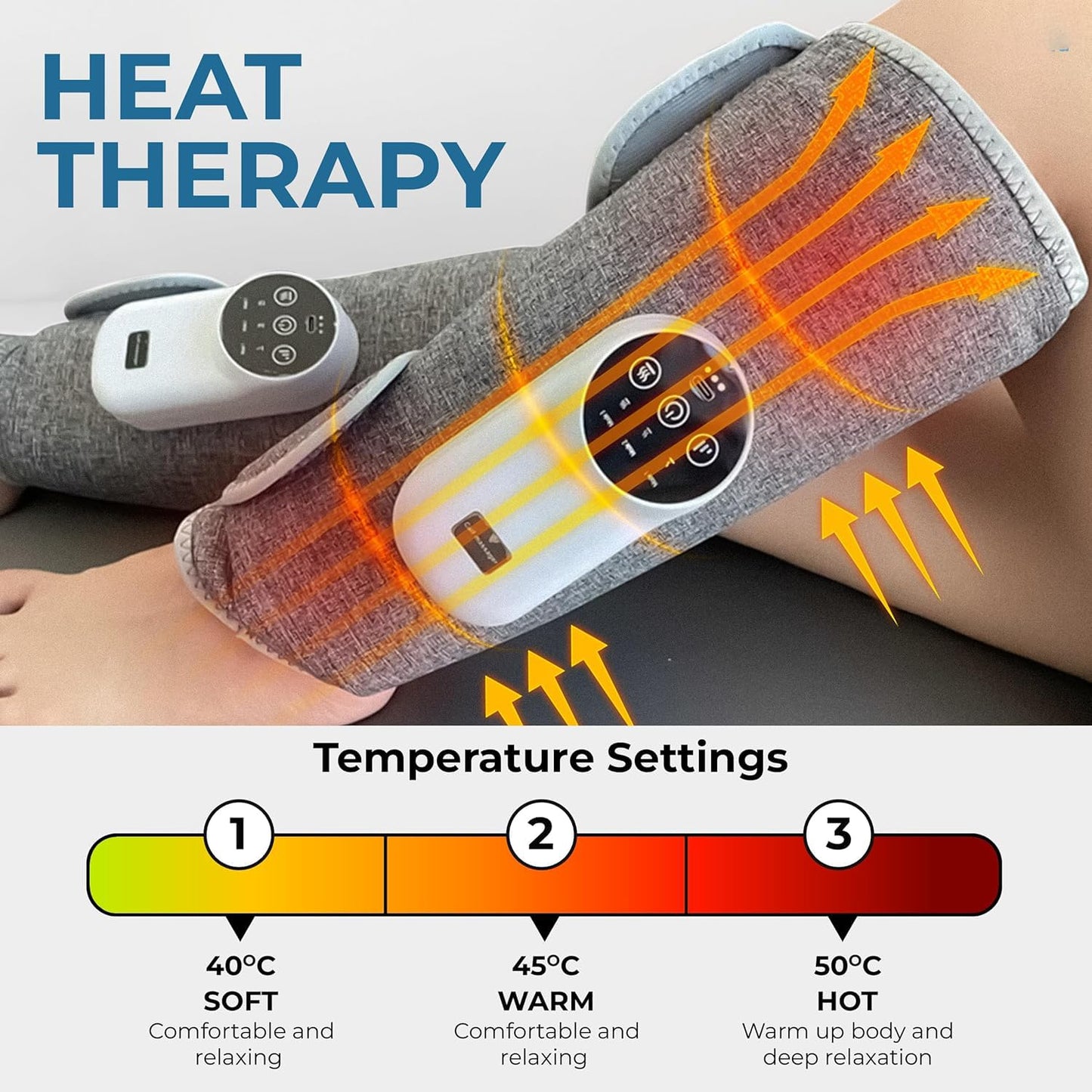 E+ Leg Massager for Circulation and Pain Relief, Calf Air Compression Massager with Heat, Leg Massager with 3 Intensities, 3 Modes, Easy to Use, Muscle Relaxation