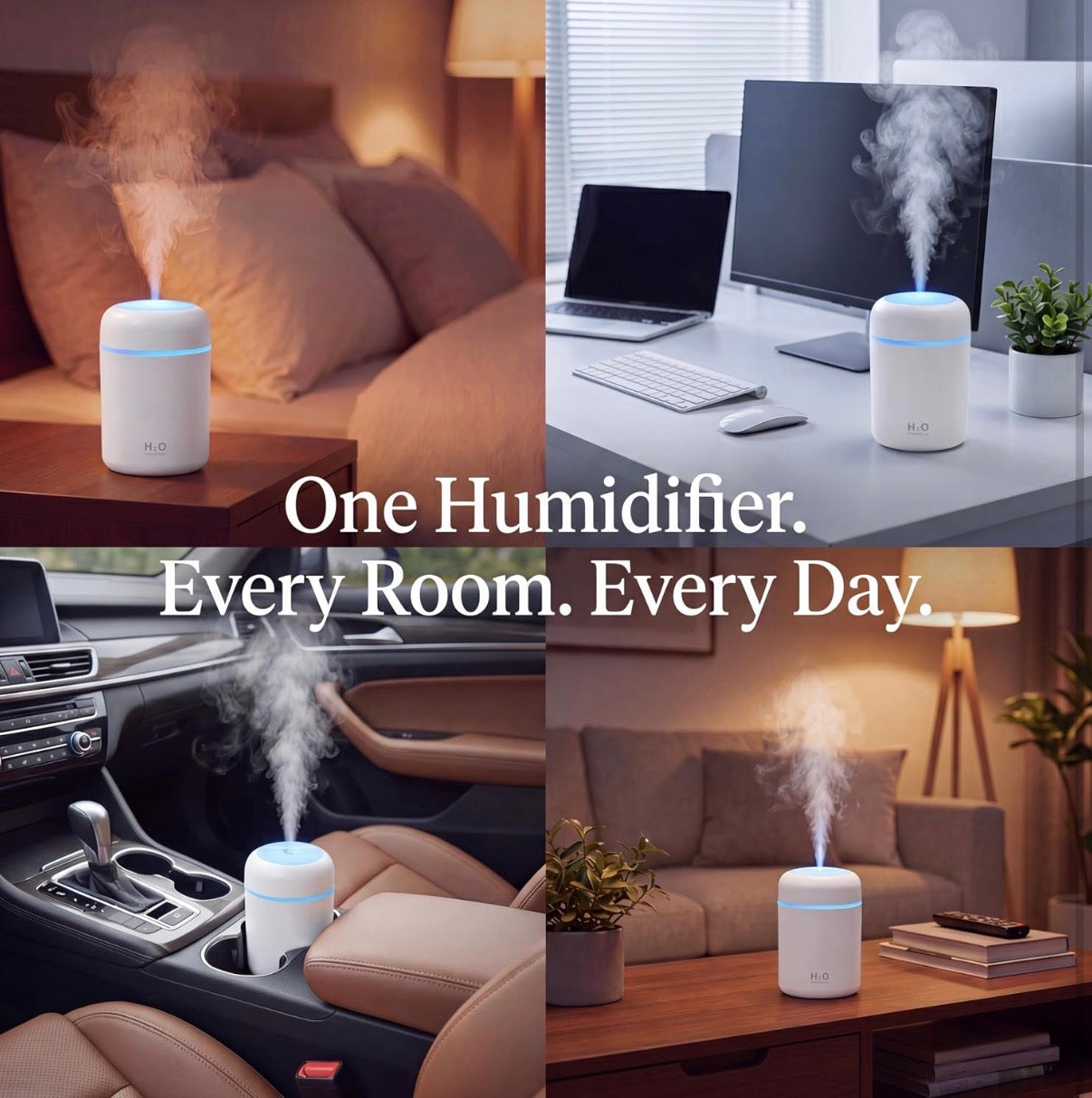 Mini USB Humidifier with 7-Color LED Mood Light | Portable Air Mist Humidifier for Home, Office & Car