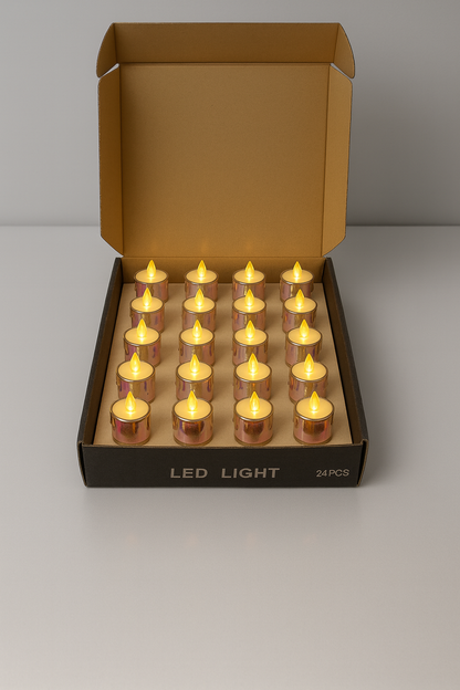 E+ Round LED Candle Light (Pack of 24) – Flickering Flameless