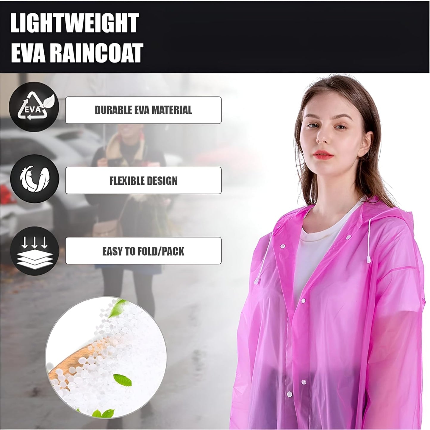 E+ EVA Waterproof Rain Coat Hooded Universal Outdoor Water Resistant Portable Suit for Men Women Boys & Girls (Universal Size, 1 Pc Pink)