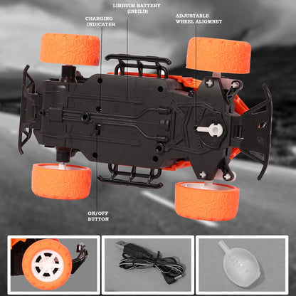 E+ Remote Control Car for Kids with Mist Smoke Spray Function 2 WD Monster Truck Rock Crawler Climbing RC Toy Vehicle Car for Boys and Girls (Orange) (Latest 2024)