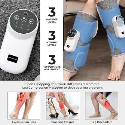 E+ Leg Massager for Circulation and Pain Relief, Calf Air Compression Massager with Heat, Leg Massager with 3 Intensities, 3 Modes, Easy to Use, Muscle Relaxation