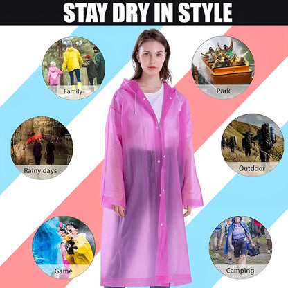 E+ EVA Waterproof Rain Coat Hooded Universal Outdoor Water Resistant Portable Suit for Men Women Boys & Girls (Universal Size, 1 Pc Pink)
