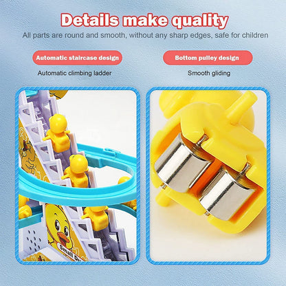 E+ Baby Happy Duck Track Set Toys for Kids Climbing Stairs Dancing Duck Slide Toy with Light and Music - 3 Piece Small Duck