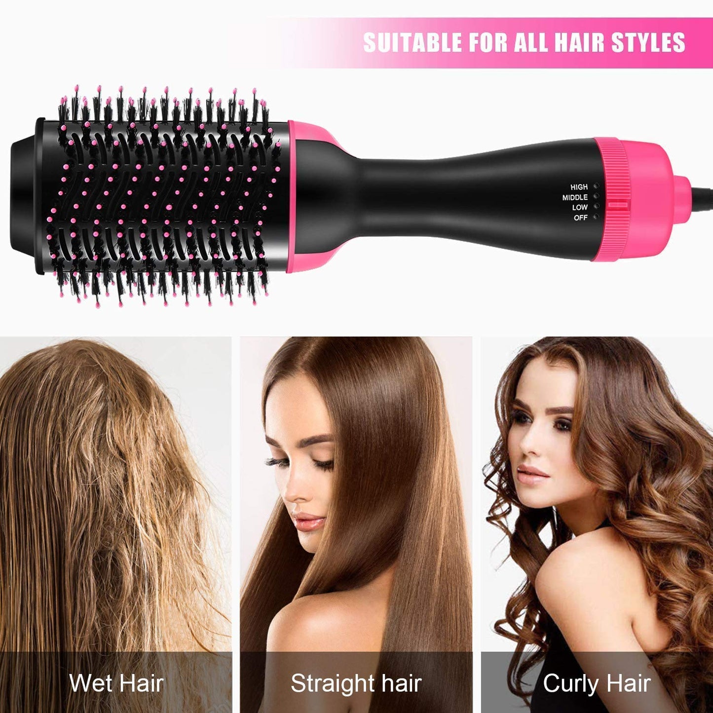 E+ Ronest Hair Dryer Brush - 3 in 1 Hot Air Brush One Step Volumizer for Rotating Straightening (Black), 1000 Watts