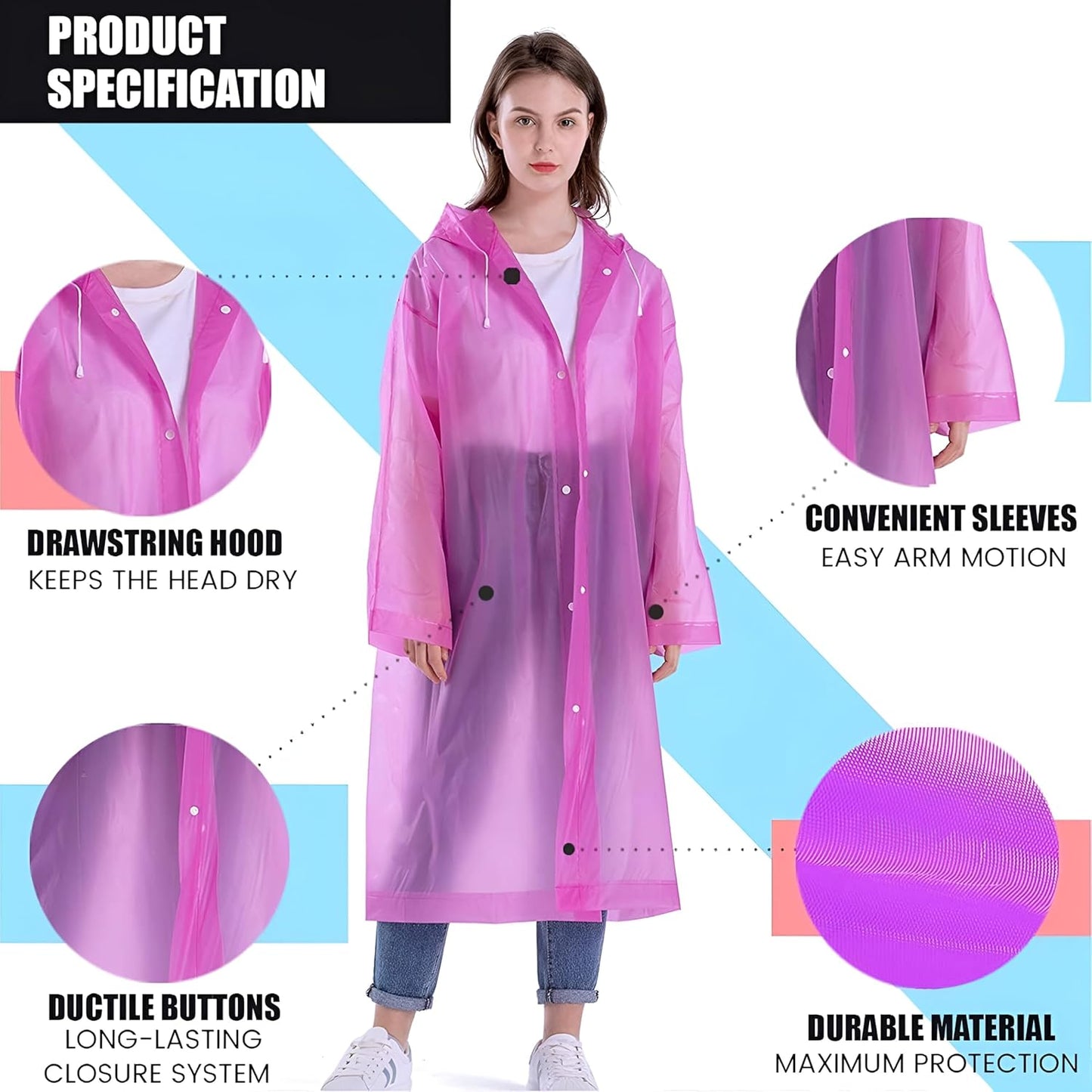 E+ EVA Waterproof Rain Coat Hooded Universal Outdoor Water Resistant Portable Suit for Men Women Boys & Girls (Universal Size, 1 Pc Pink)