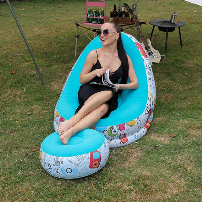 E+ FLORAL Inflatable Lounge Chair with Footrest 2-in-1 Air Sofa for Adults