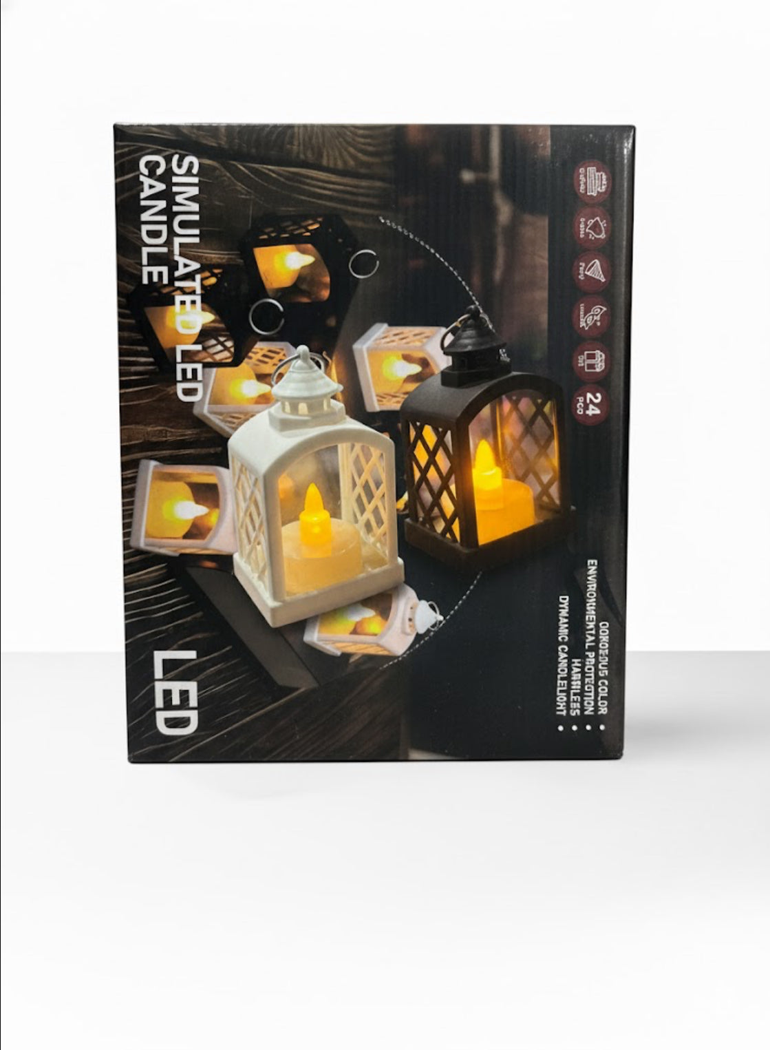 E+LED Lanterns with Flickering Candle Light – Black & White Vintage Style (PACK OF 24)
