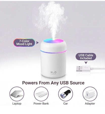 Mini USB Humidifier with 7-Color LED Mood Light | Portable Air Mist Humidifier for Home, Office & Car