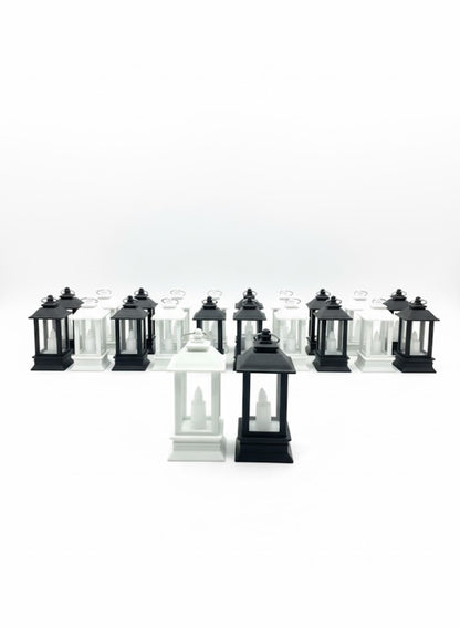 E+ Mini LED Candle Lanterns for Home Décor – Black & White Vintage Lantern Set (PACK OF 24)