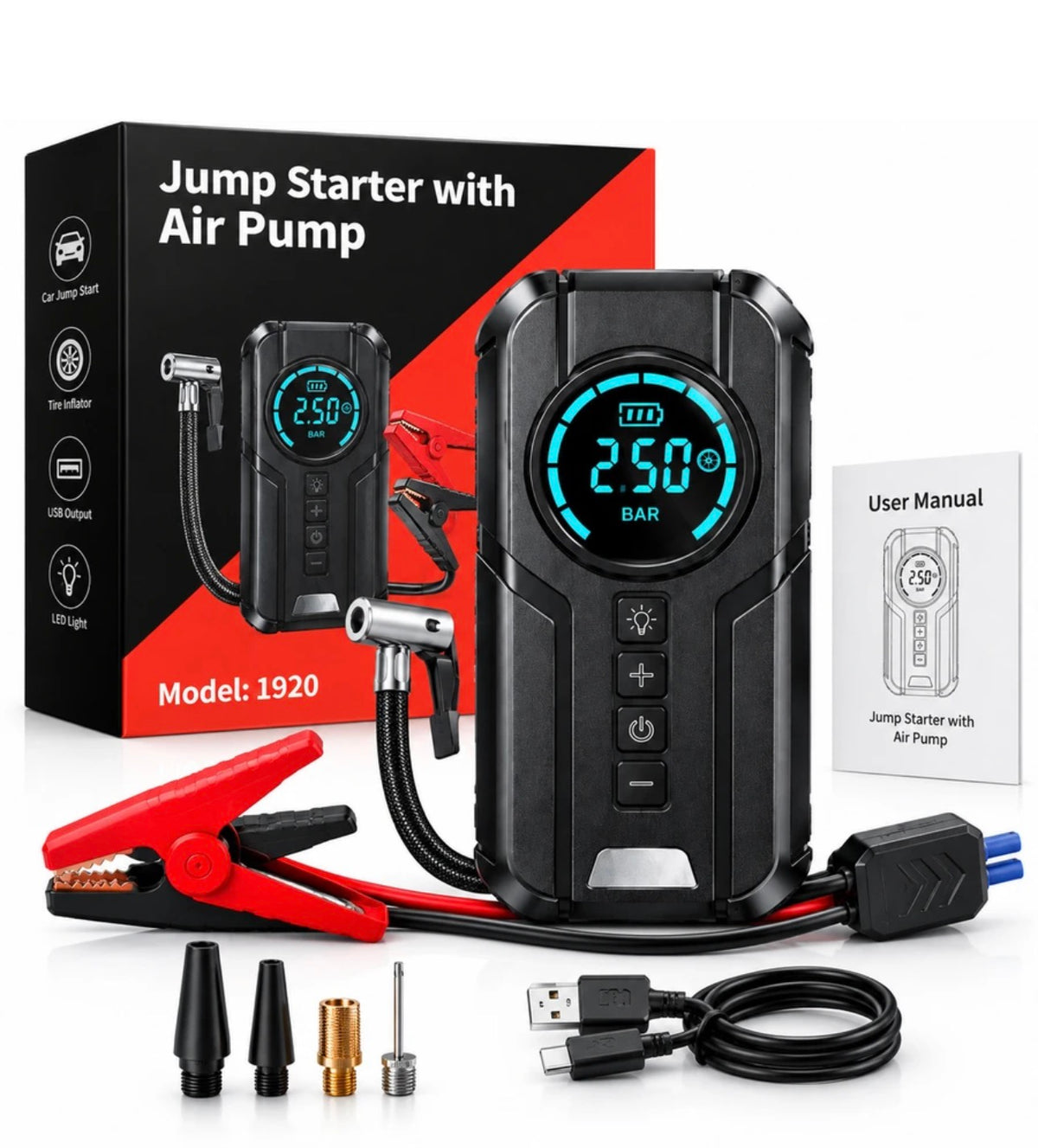 E+ Car Jump Battery starter with Air pump kit