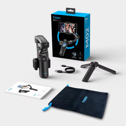 E+ Tokqi M02 Handheld Gimbal Zoom Function Folding Cellphone Stabilizer for Phone with Ai Tracking Camera and Magnetic Fill Light