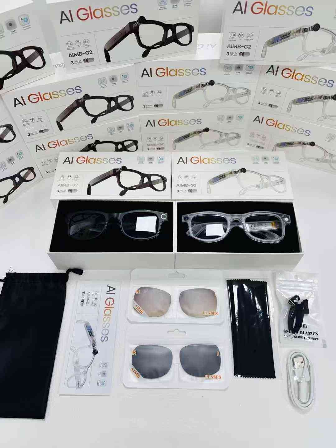 E+ AIMB-G2 Smart AI Camera Glasses With 3 set Lenses
