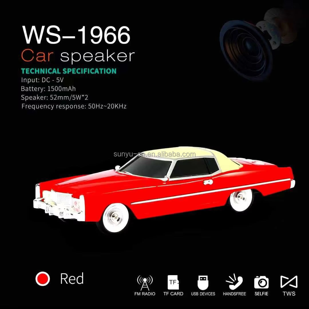 E+ WS-1966 Portable Vintage Car-Shaped Rechargeable Bluetooth Speaker