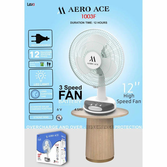 E+ HINCAVO 16 INCH AERO ACE Table DESK Fan, 3-Speed Electric Desk Fan, White rechargeble fan WITH 90 DEGREE ROTATE 12 HR BACKUP