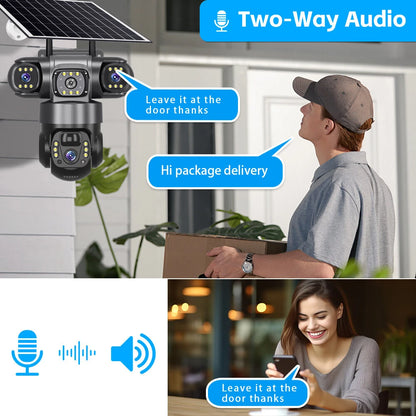 E+ V380 4G 6MP Solar Security Camera 3-Lens System Dual-Charging Night Vision Motion Alerts Security Camera
