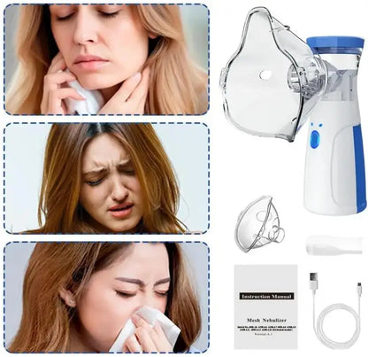 E+ Portable Nebulizer for Adults,Kids for Breathing Problem White-Blue Nebulizer
